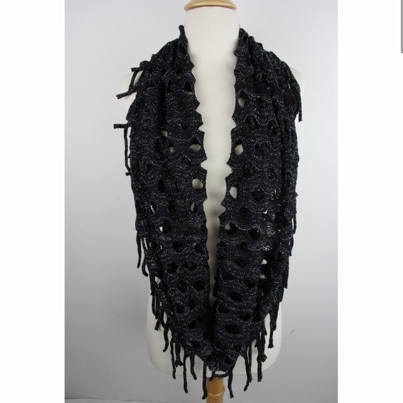 Black Fishnet Glitter Fringe Infinity Scarf - Picture 4 of 4